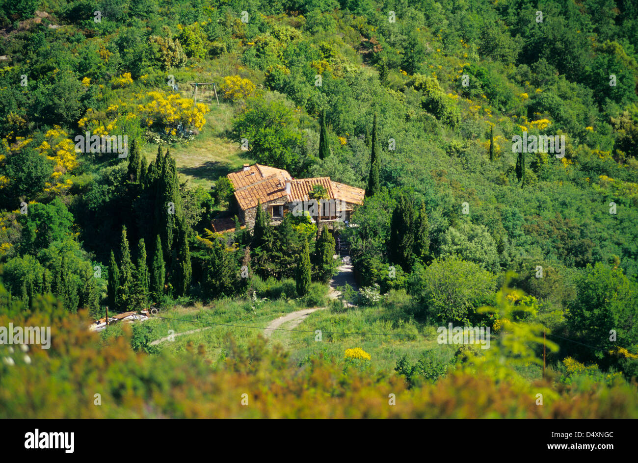 Casa in campagna vicino a Castelnou Pirenei orientali, Languedoc-Roussillon, Francia Foto Stock