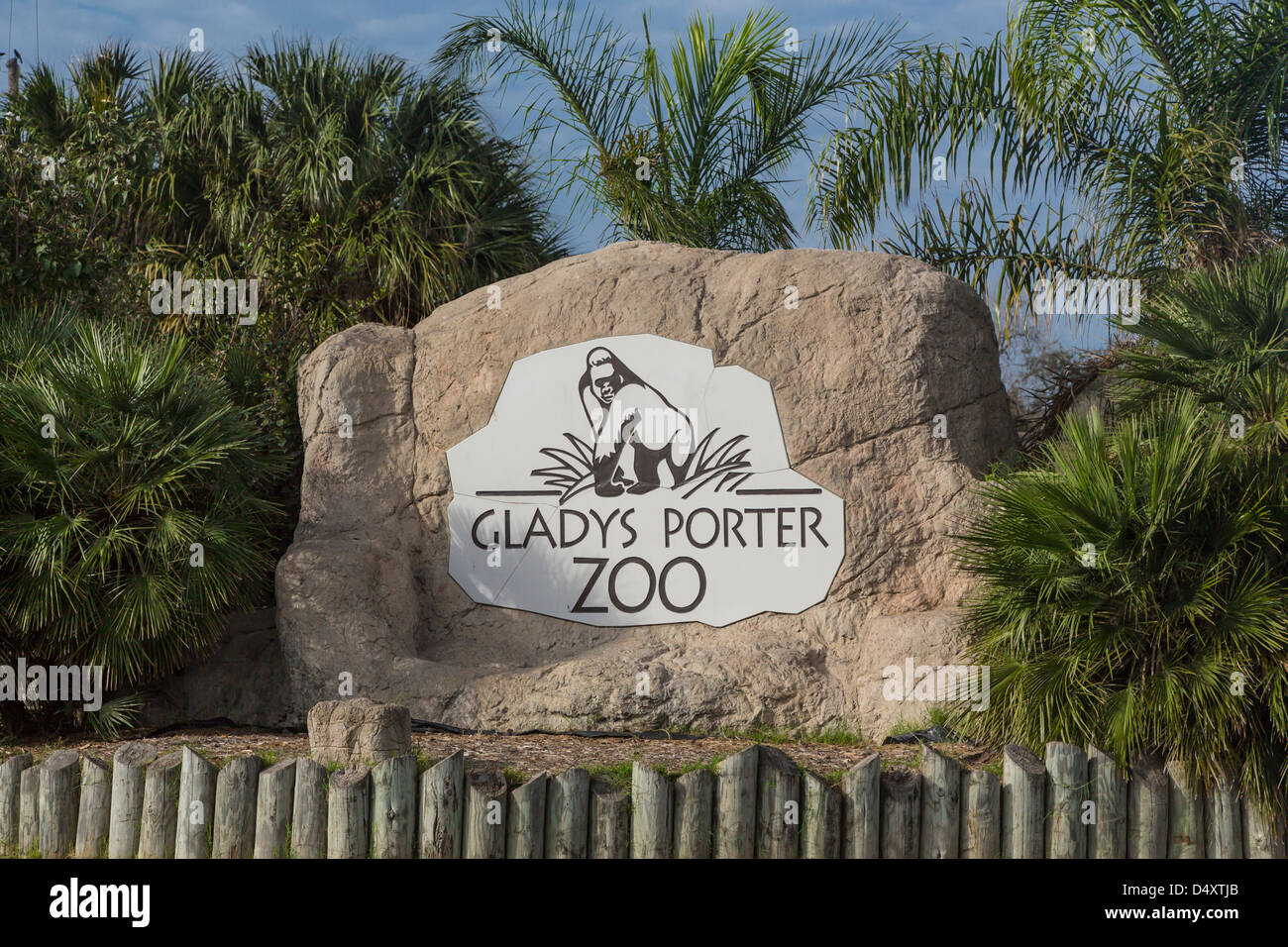 La Gladys Porter Zoo sign in Brownsville, Texas, Stati Uniti d'America. Foto Stock