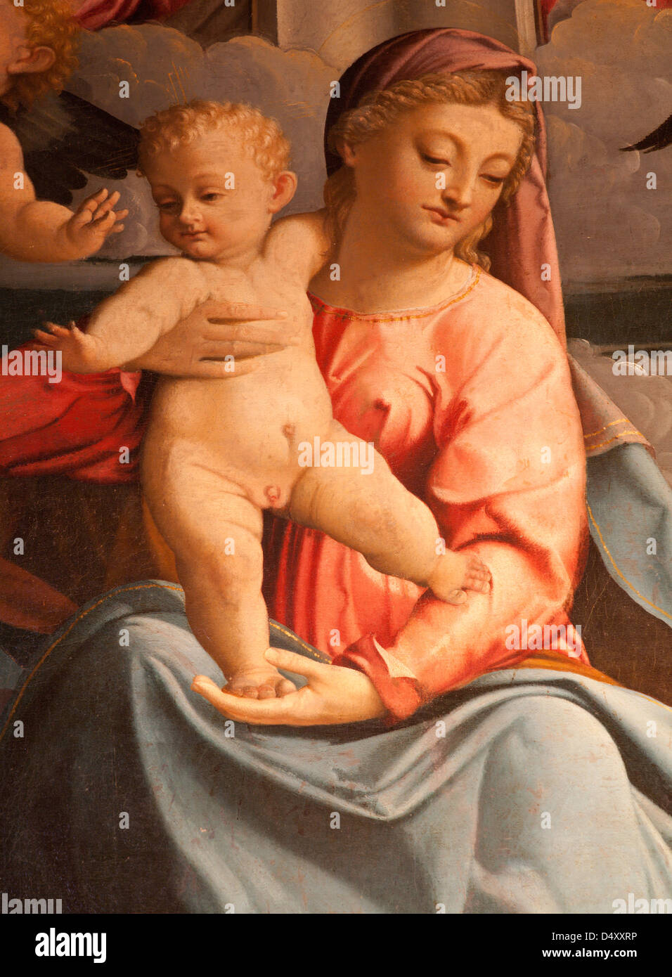 VERONA - gennaio 28: Dettaglio dalla pittura di Santa Maria con il bambino da Francesco torbido dalla chiesa di San Fermo Maggiore Foto Stock