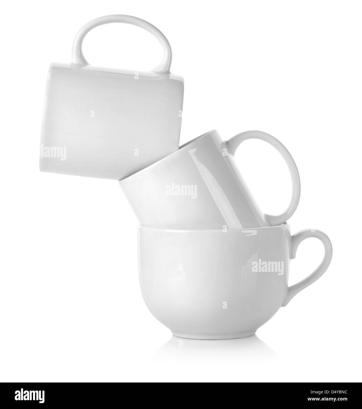 Tre tazza bianca isolata su uno sfondo bianco Foto Stock