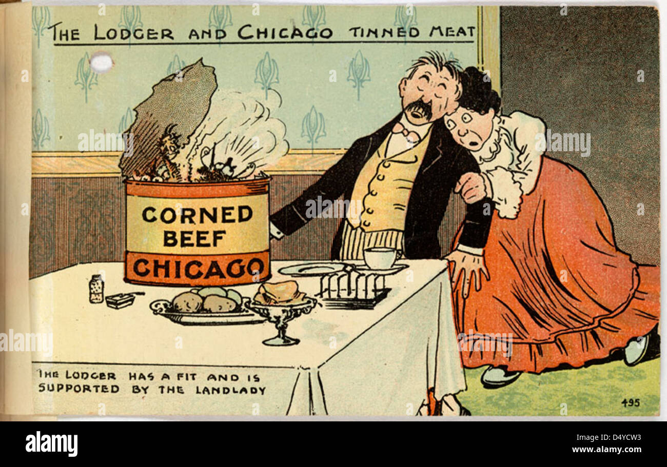 Una lettera del Segretario di Stato ad interim Robert Bacon all'Ambasciatore degli Stati Uniti nel Regno Unito, Whitelaw Reid, riguardante le industrie alimentari e della carne degli Stati Uniti. La lettera, parte della collezione degli Archivi nazionali, contiene un cartone animato relativo a quello che c'è da cucinare zio Sam? campagna. Foto Stock