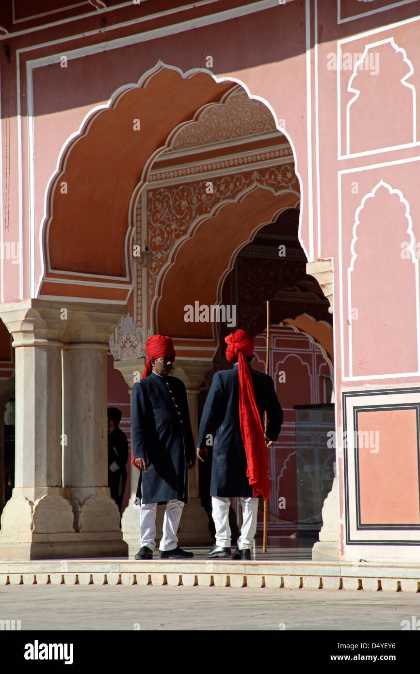 India, Jaipur. Protezioni a Chandra Mahal alla città di Jaipur Palace. Foto Stock