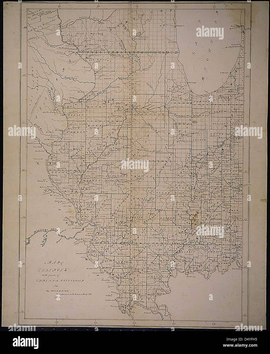 Una mappa storica dell'Illinois del 1836, conservata dal Center for legislative Archives. Questa mappa illustra i confini geografici e politici dell'Illinois durante il XIX secolo. Foto Stock Una mappa storica dell'Illinois del 1836, conservata dal Center for legislative Archives. Questa mappa illustra i confini geografici e politici dell'Illinois durante il XIX secolo. Foto Stock