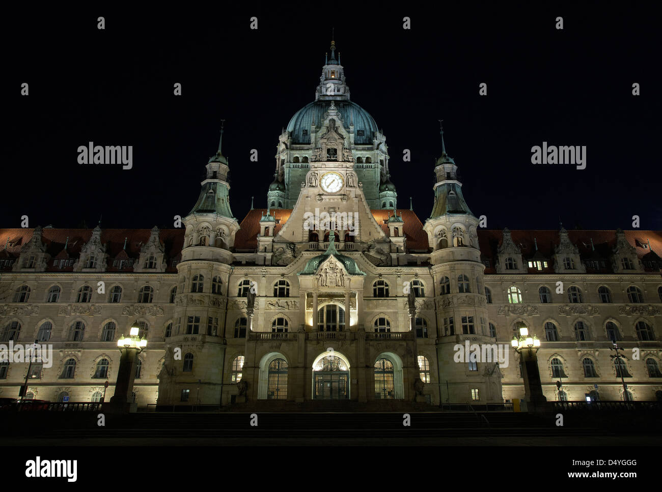 Hannover, Germania, Nuovo Municipio di Hannover di notte Foto Stock