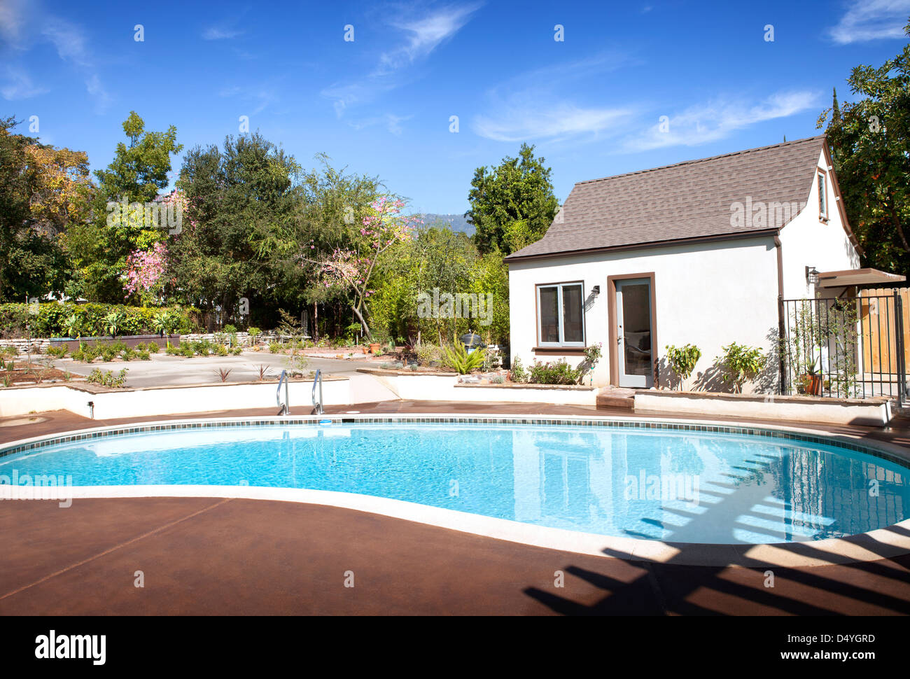 In pool di massa in cottage backyard, Pasadena, California, Stati Uniti d'America Foto Stock