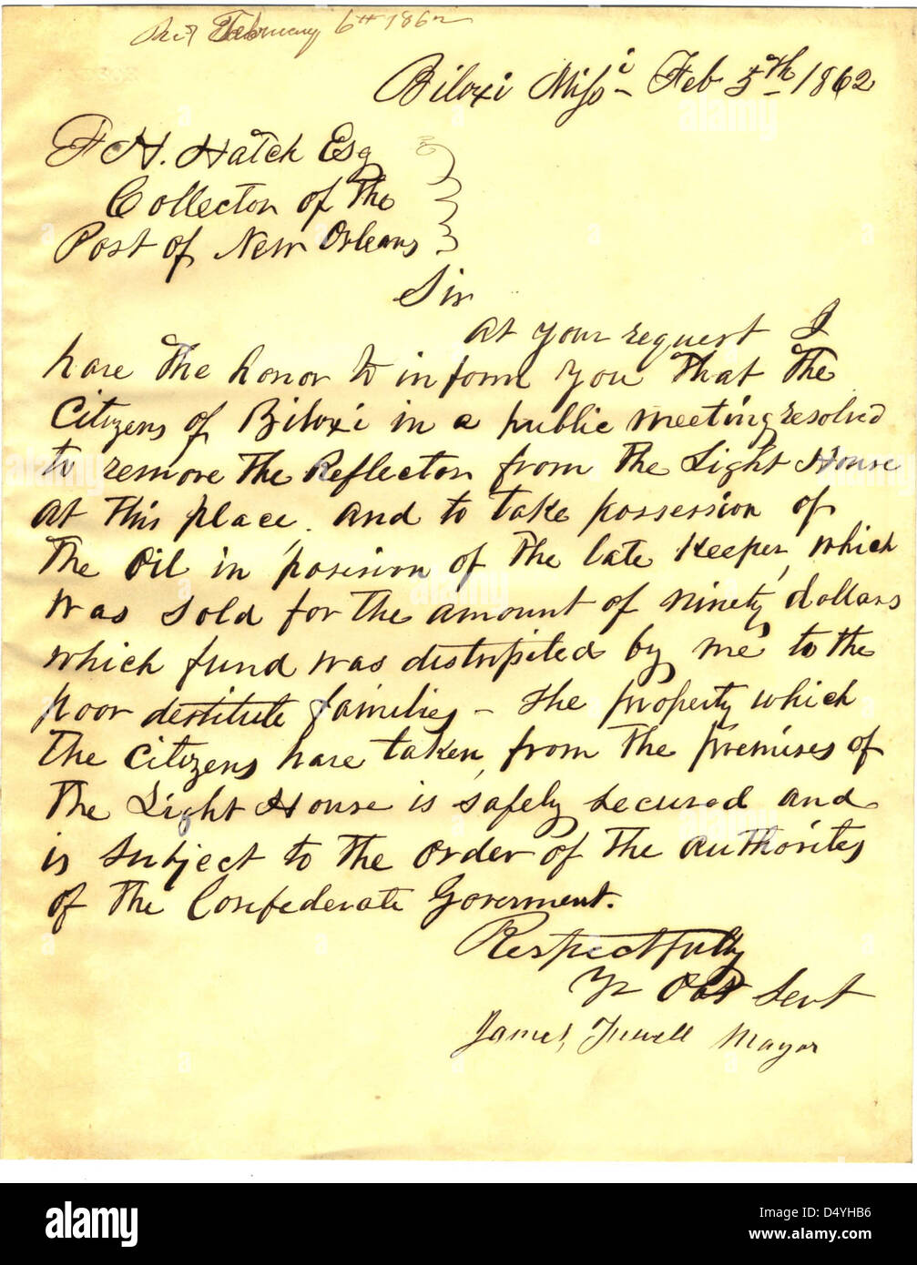 Una fotografia dell'era della guerra civile scattata nel febbraio 1862 che mostra il riflesso del faro di Biloxi, con la New Orleans Custom House sullo sfondo, che documenta i principali siti militari durante la guerra. Foto Stock