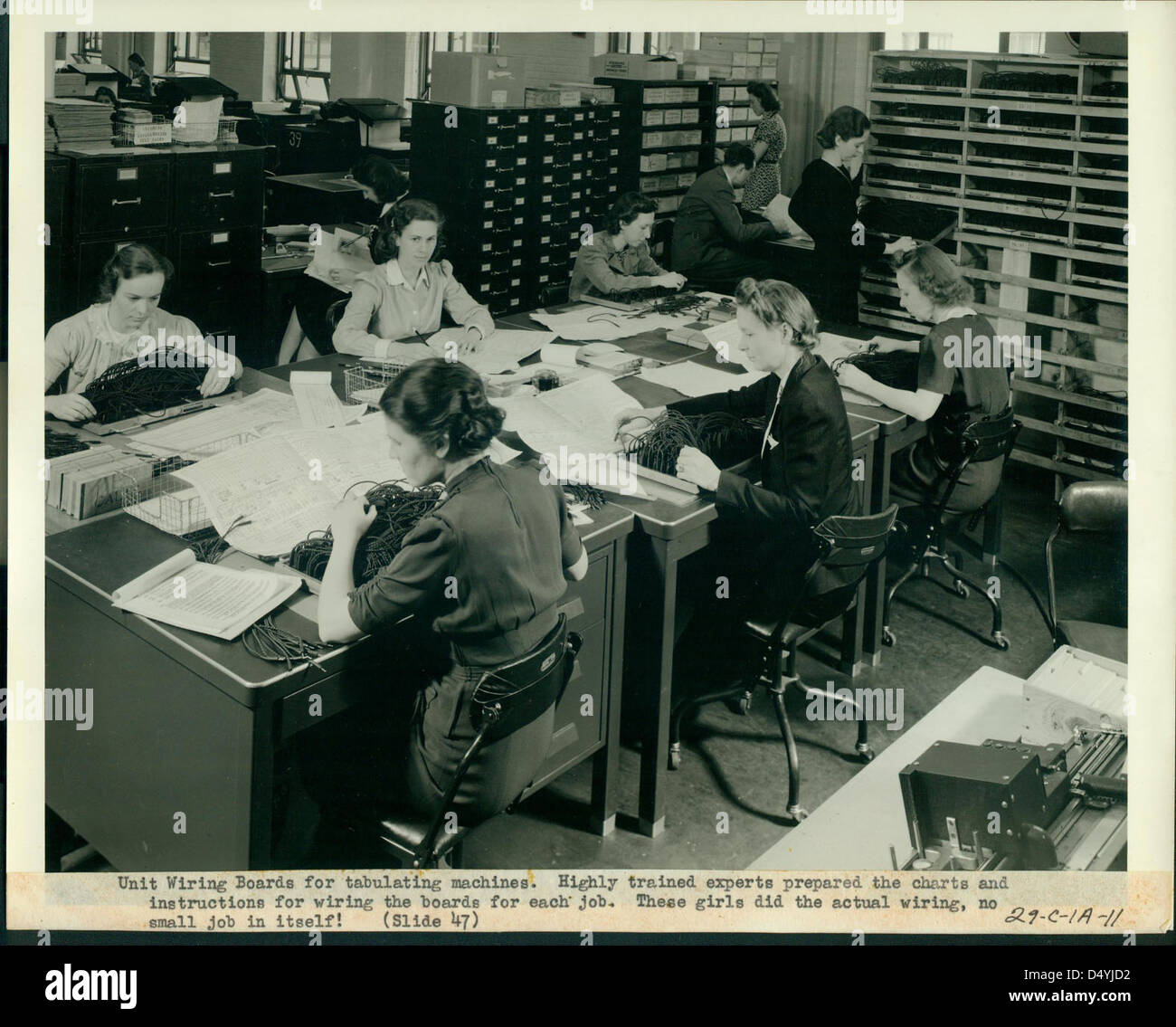 Questa immagine mostra le schede di cablaggio dell'unità per le macchine da tavola, utilizzate nel censimento degli Stati Uniti del 1940. I consigli fanno parte della raccolta U.S. National Archives, che mette in evidenza la tecnologia utilizzata durante il periodo del censimento. Foto Stock