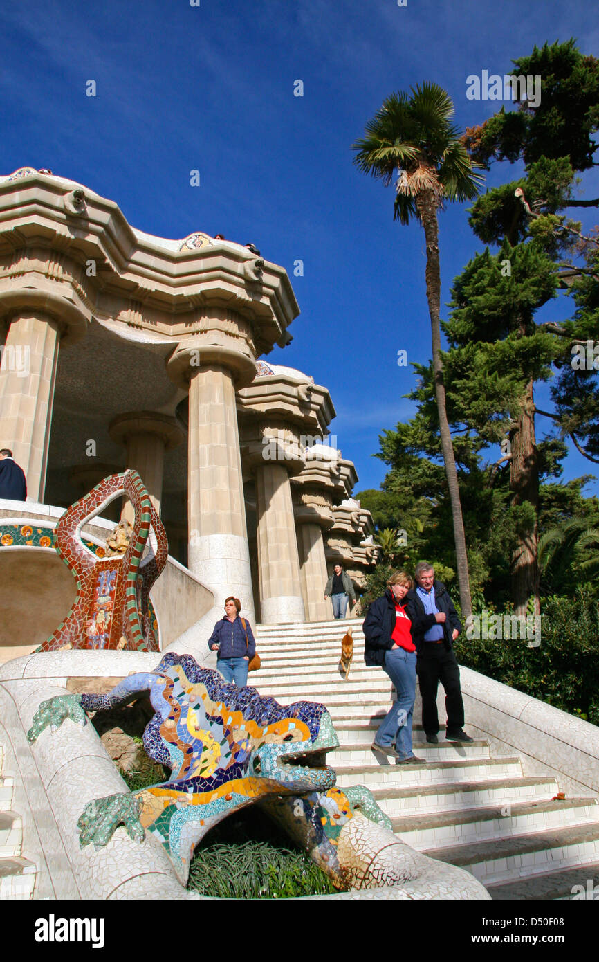 Parc Guell, zona di ingresso, Barcellona, Spagna Foto Stock