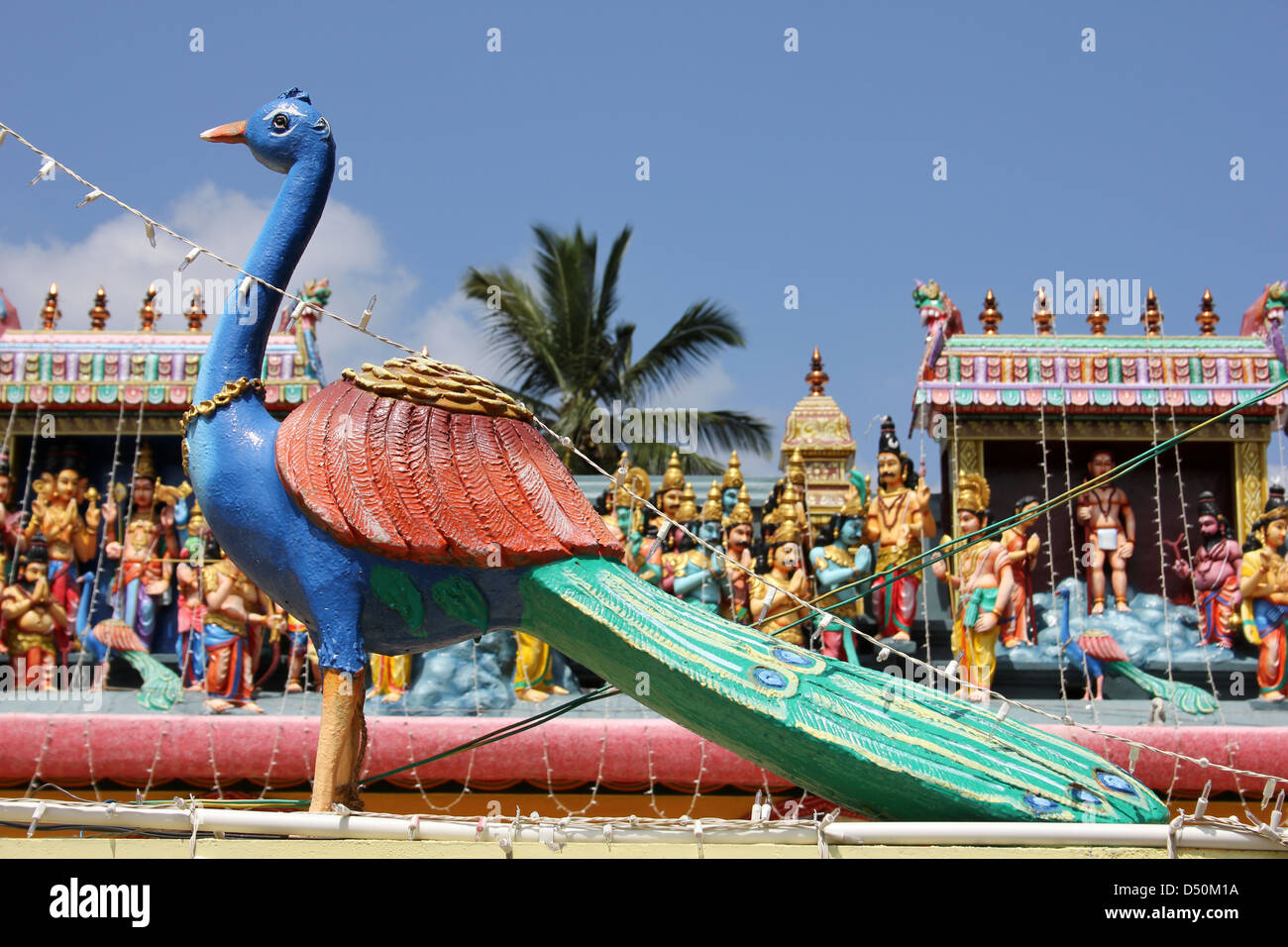 Peacock decorazione sul Munneswaram Hindu Temple, Sri Lanka Foto Stock