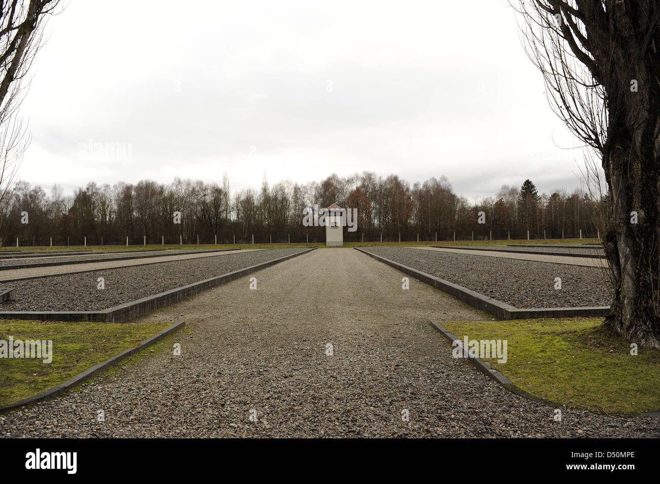 Campo di Concentramento di Dachau. Campo nazista di prigionieri aperto nel 1933. Sito dove la caserma sono stati. Germania. Foto Stock