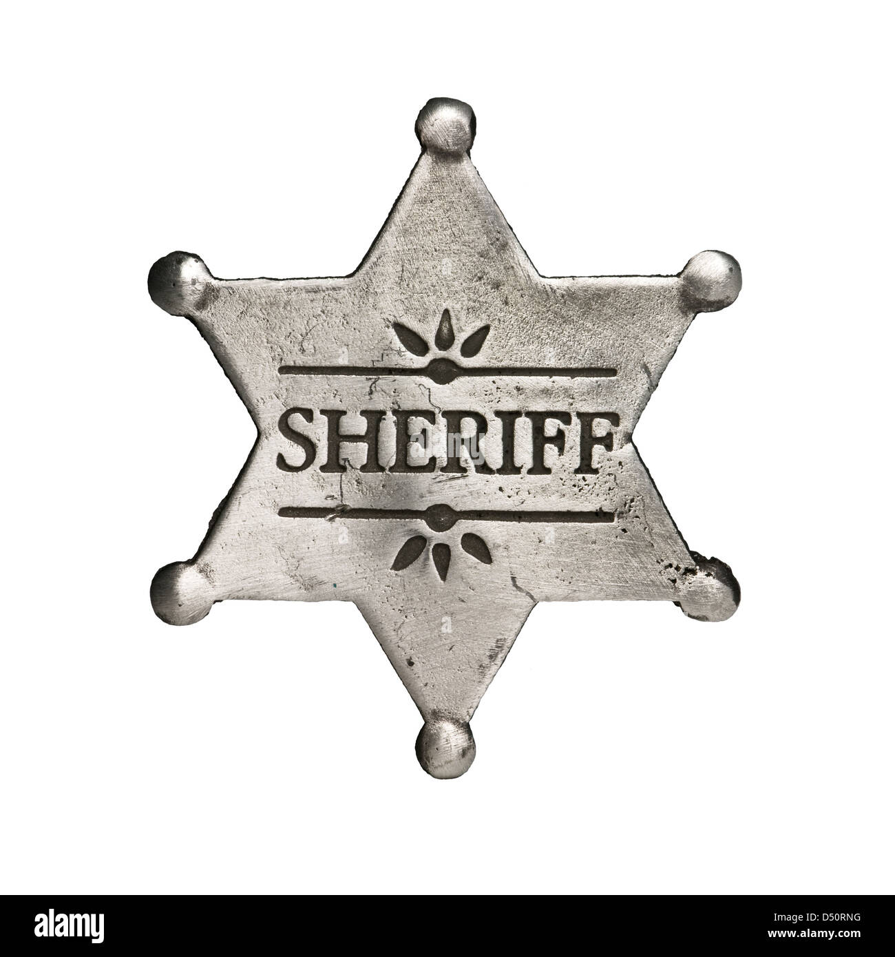 Sheriff star isolato su bianco Foto Stock