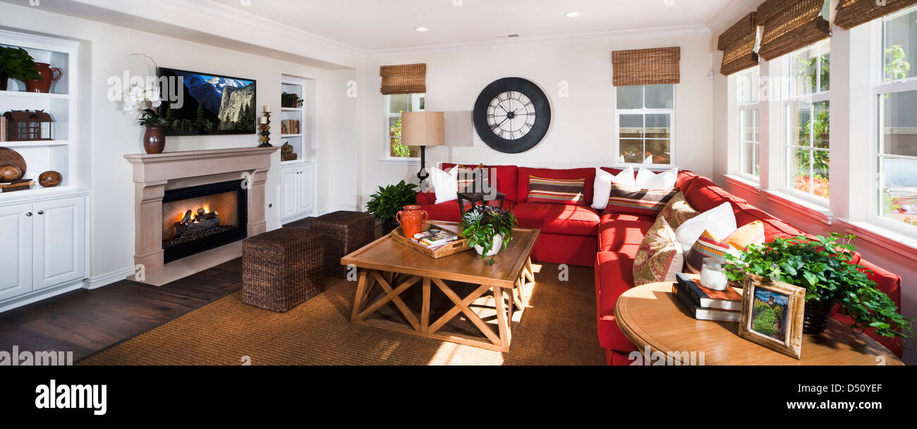 Soggiorno in una tradizionale casa americana, Tustin, California, Stati Uniti d'America Foto Stock