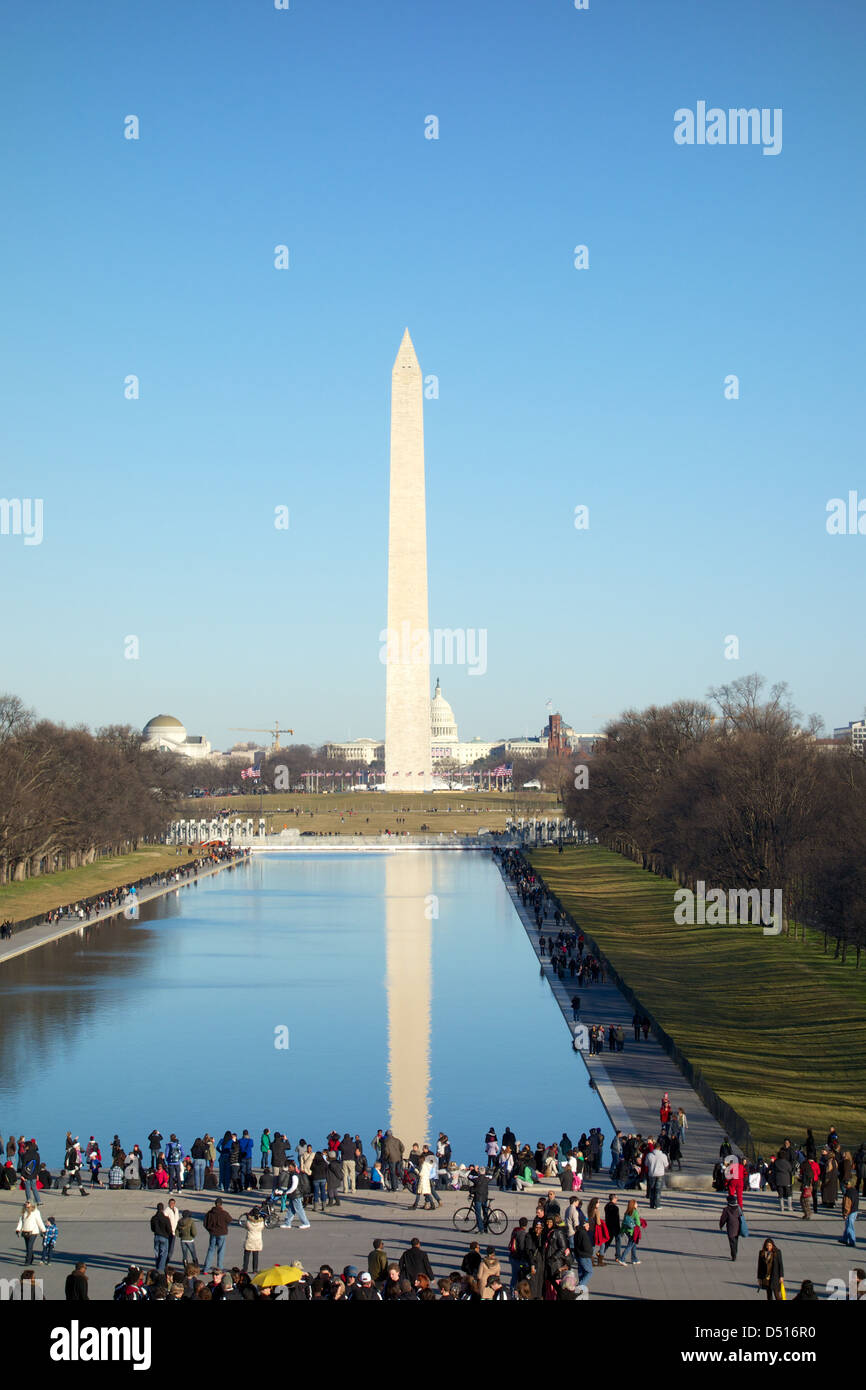 Vista del Monumento di Washington dal Lincoln Memorial due giorni prima del 2013 inaugurazione presidenziale. Foto Stock