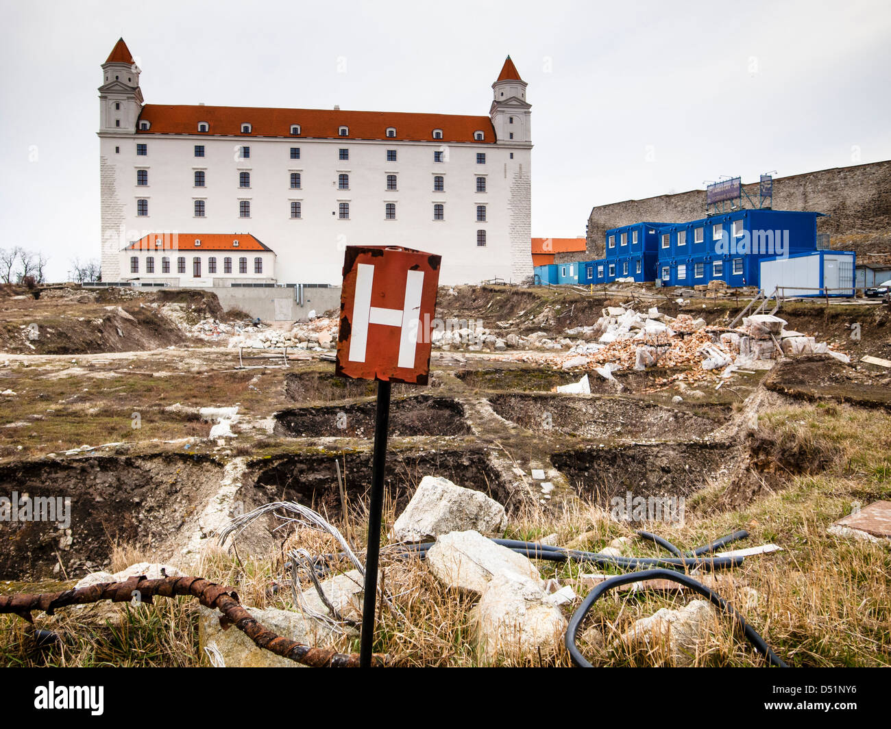 Lavori di costruzione sul castello di Bratislava Foto Stock