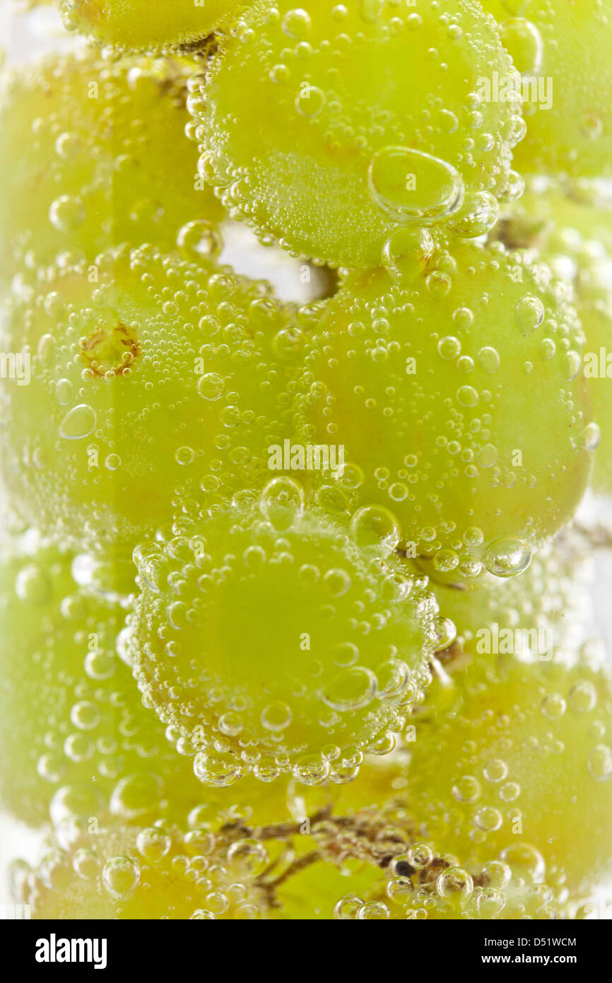 Aggiornamento grappolo di uva in acqua frizzante. Foto Stock