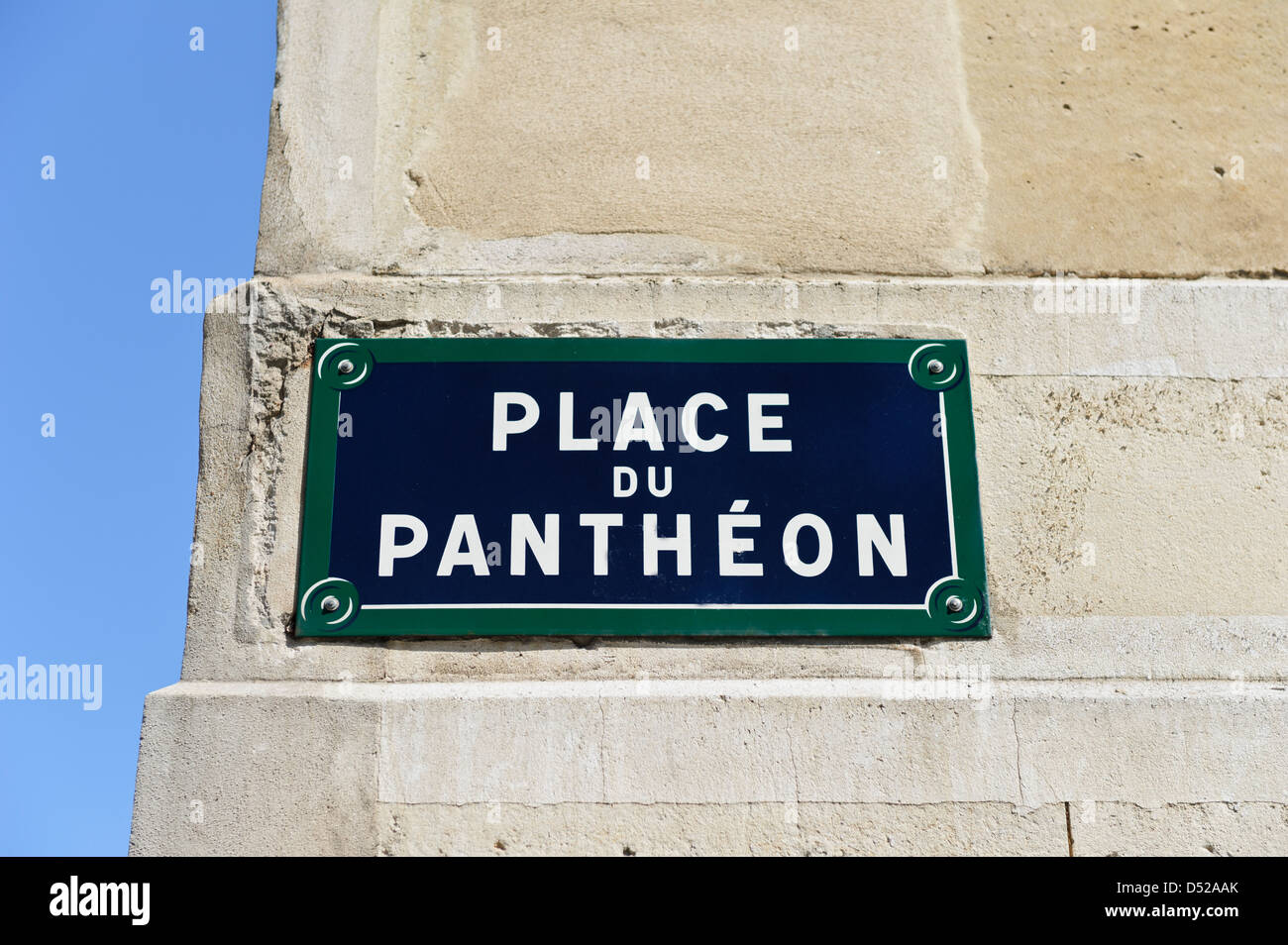 Cartello stradale di Place du Panthéon, Parigi, Francia. Foto Stock