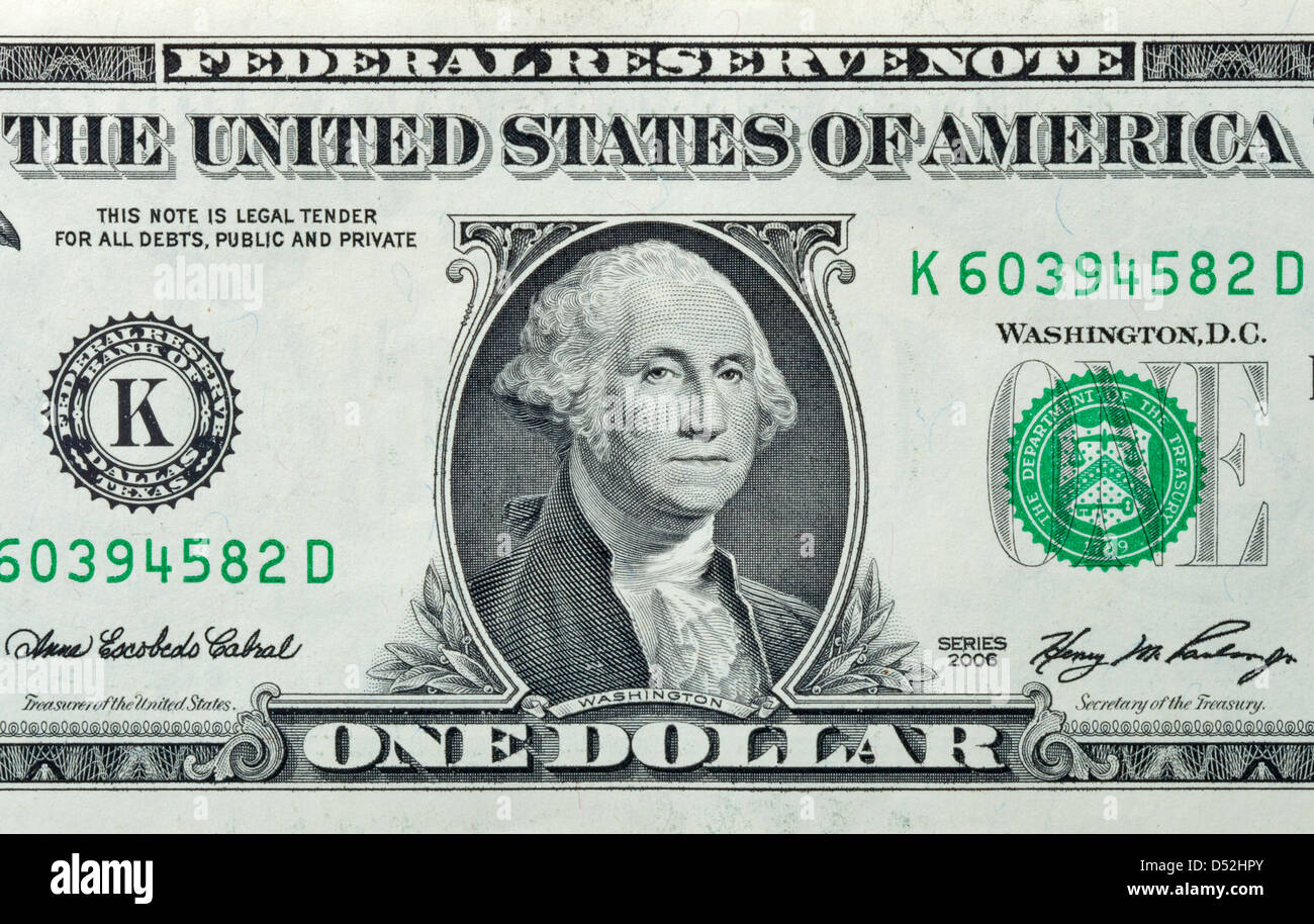 Vista parziale di un usa un dollaro che mostra ritratto di George Washington Foto Stock