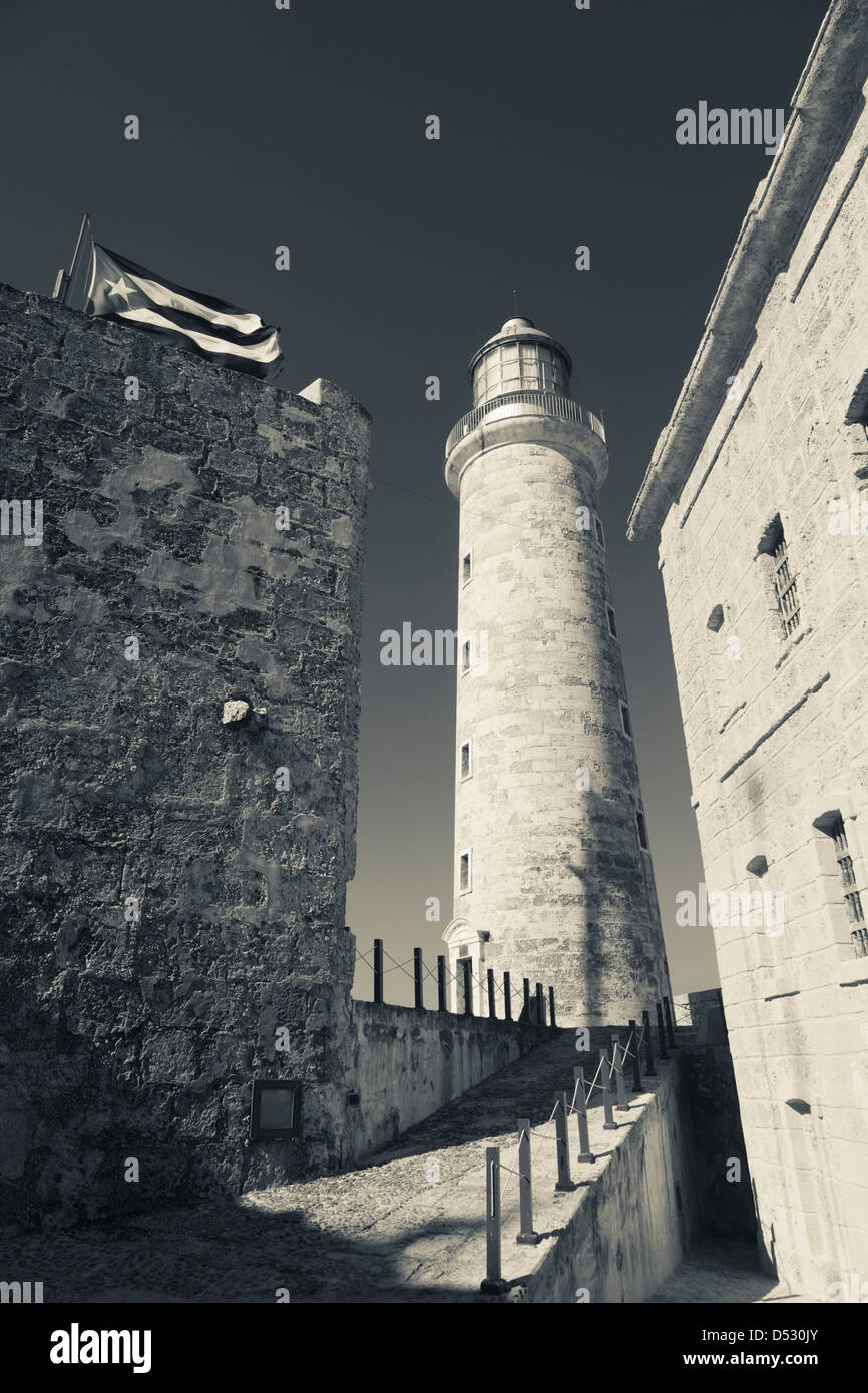 Cuba, La Habana, Castillo de los Tres Santos Reys del Morro fortezza, faro Foto Stock