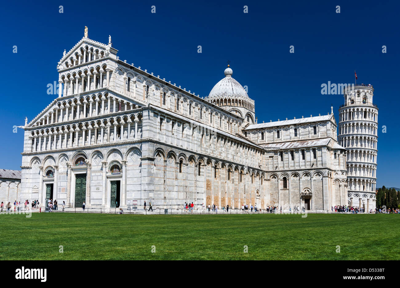 Immagine con il Campo dei Miracoli a Pisa, Italia. Pisa famosa Torre Pendente di Pisa e del Duomo. Foto Stock