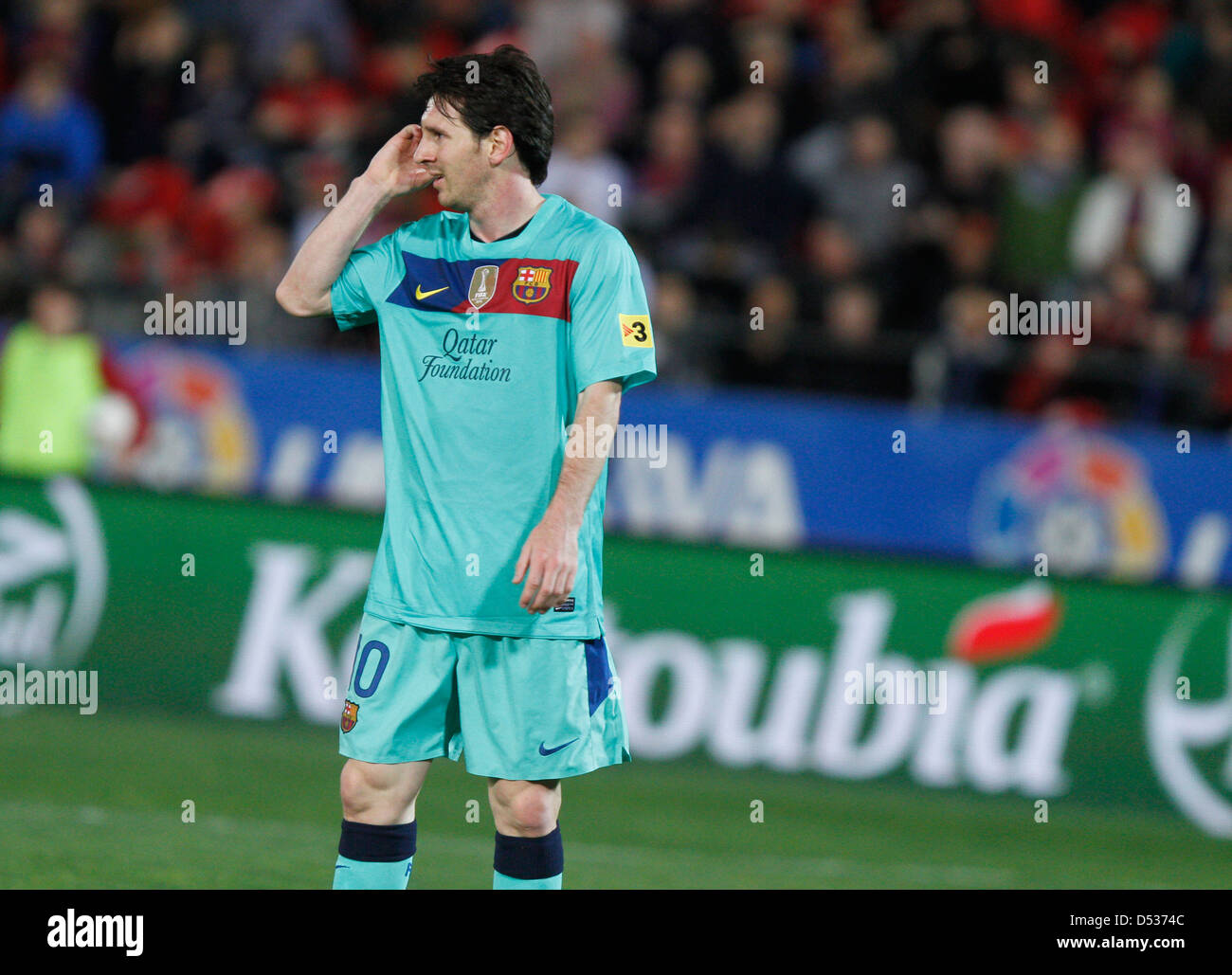 Barcellona il giocatore di calcio Lionel Messi gesti durante una partita  Foto stock - Alamy