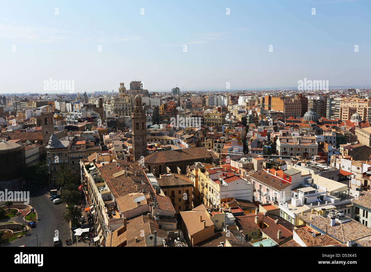 Vista aerea della Plaza de la Reina a Valencia in Spagna. Foto Stock