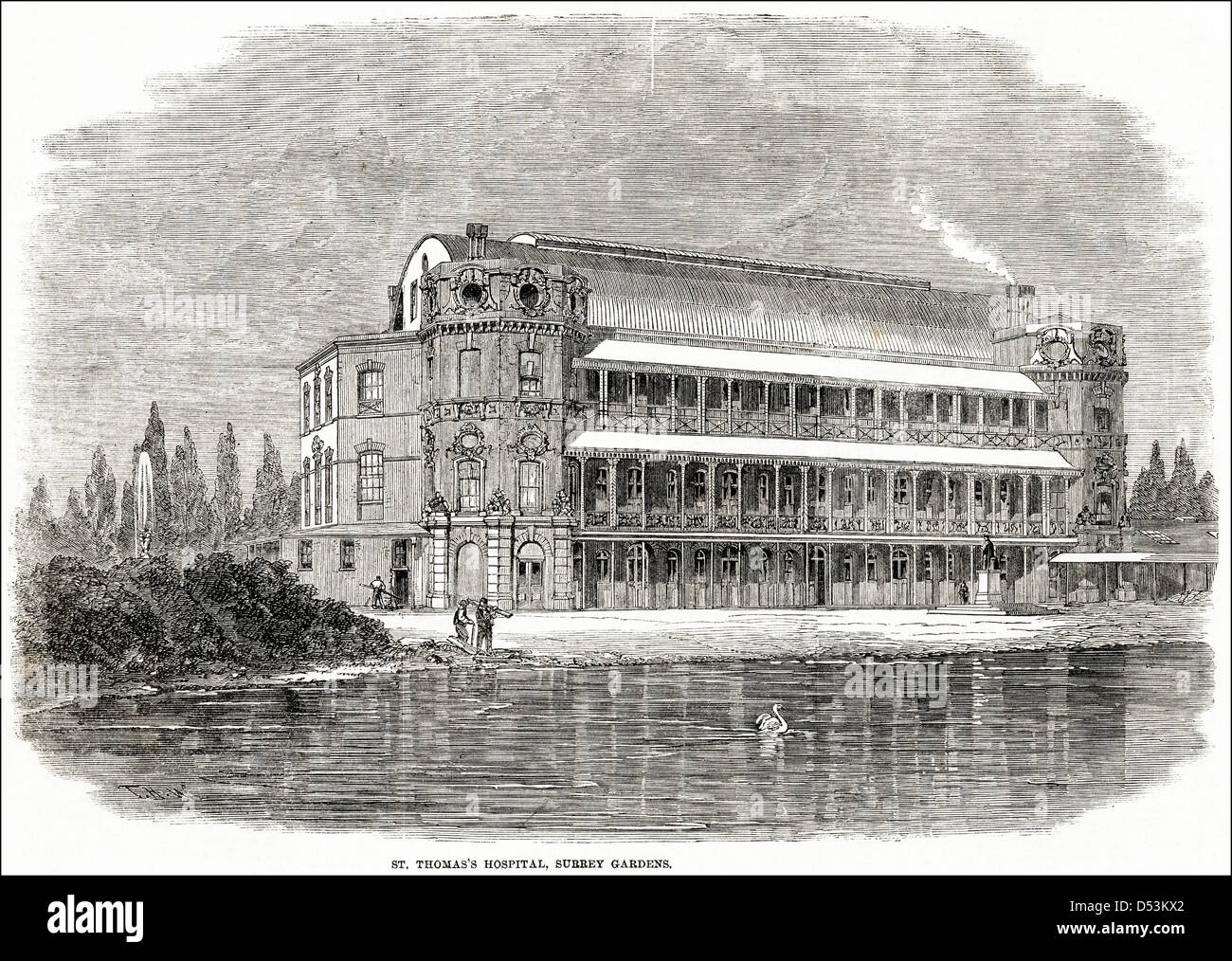 St Thomas Hospital Surrey Gardens London, circa 1862. Foto Stock