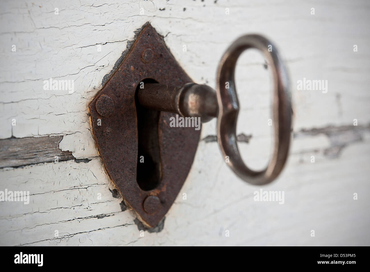 Close-up di una Vecchia serratura e chiave. Foto Stock
