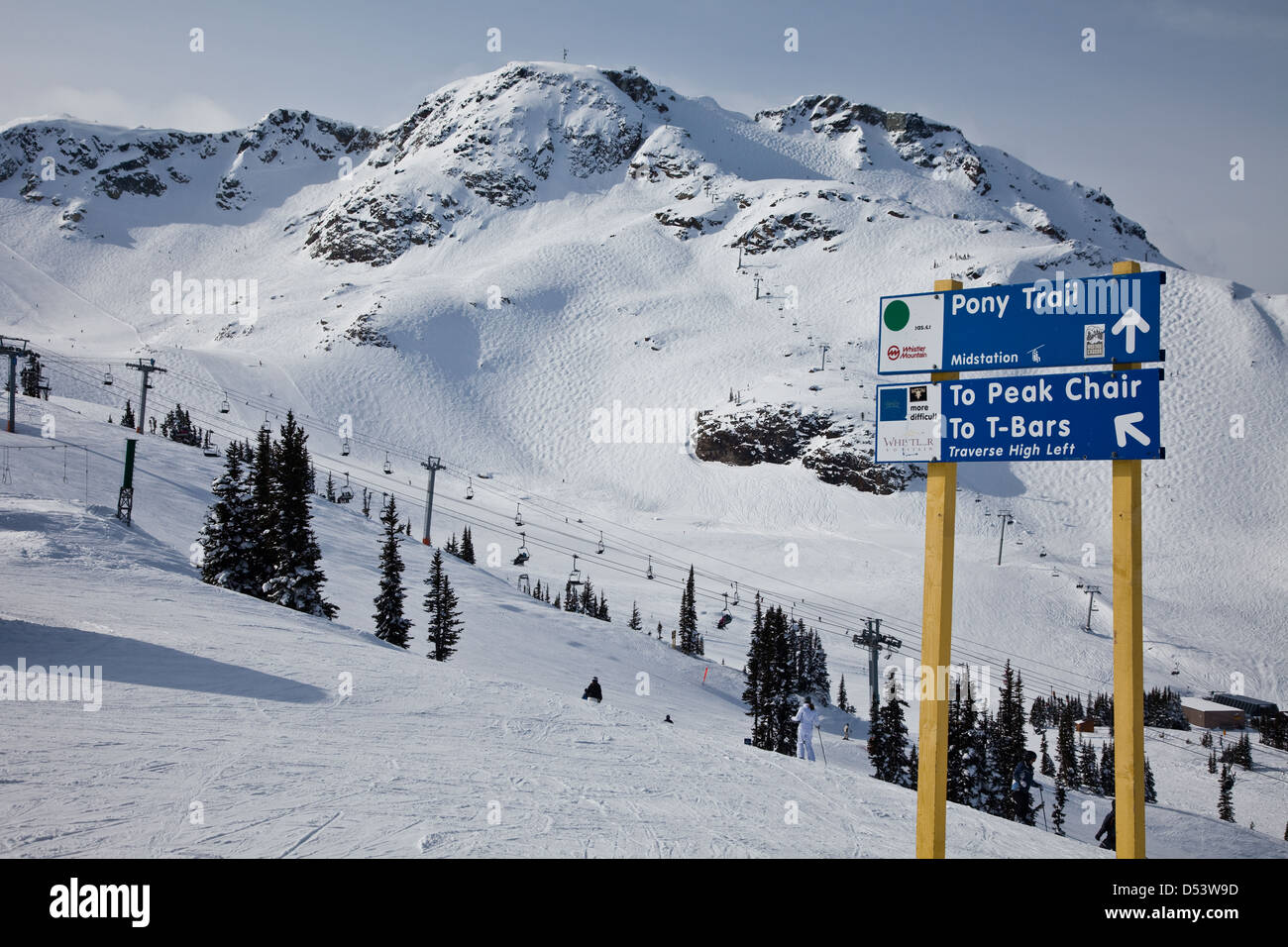 Ski Run segni sulla Whistler Mountain, vicino a Vancouver, Canada Foto Stock