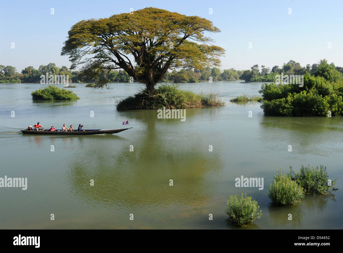 Il fiume Mekong paesaggio a Don Det isola su Laos Foto Stock