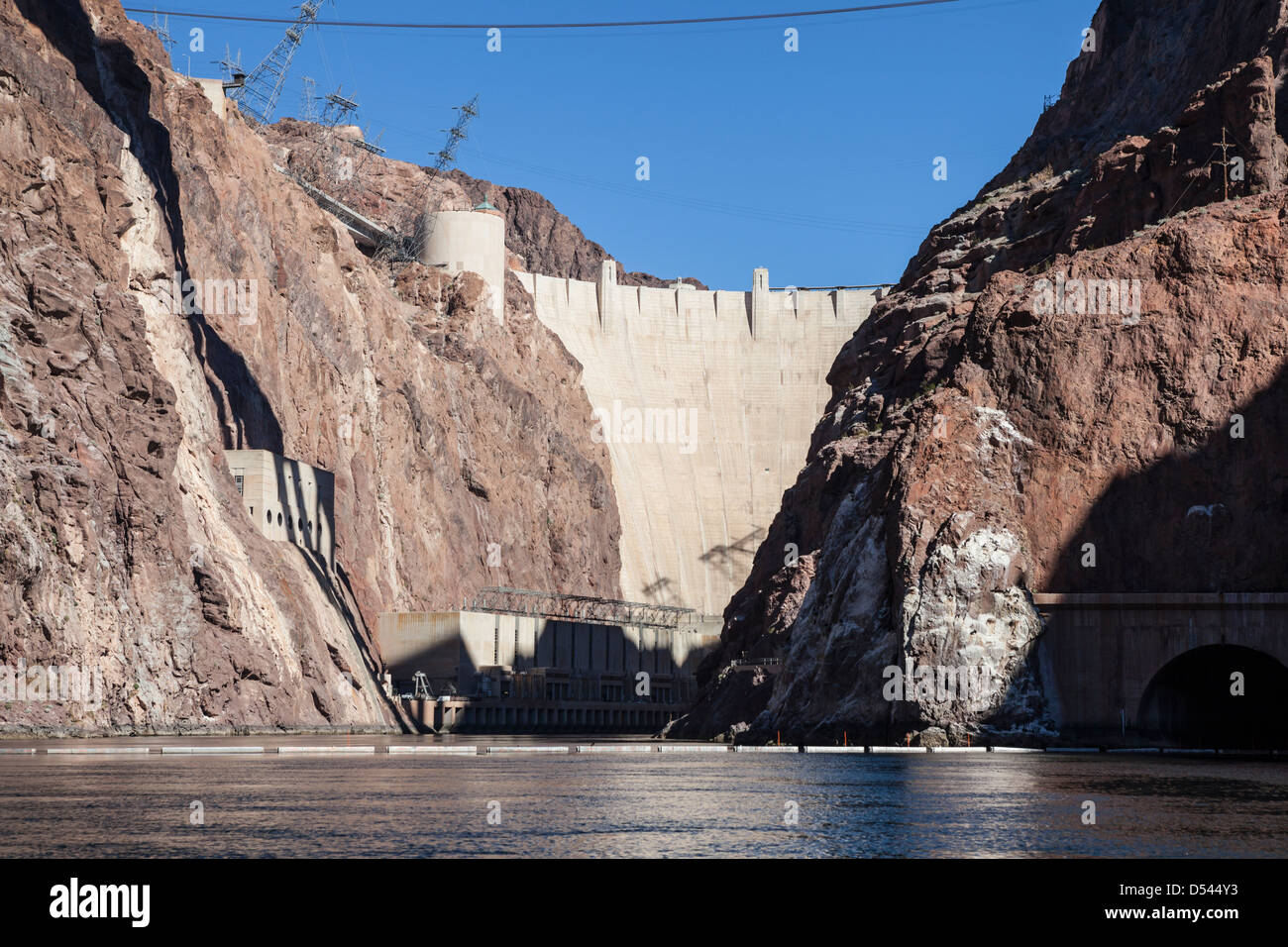 La diga di Hoover e il fiume Colorado tra Nevada e Arizona. Foto Stock