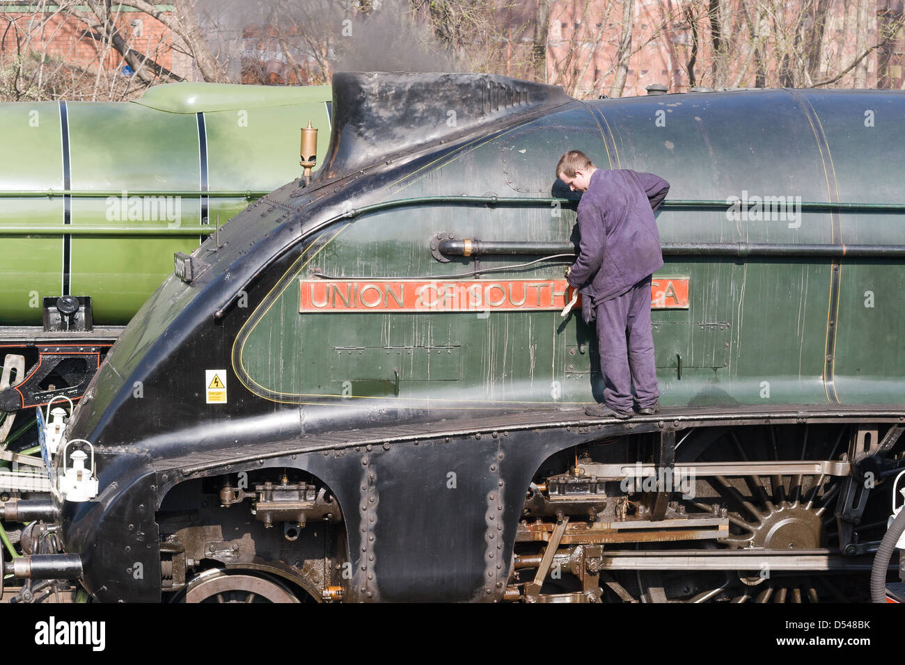Locomotiva a vapore a Barrow Hill, Derbyshire, Inghilterra Foto Stock