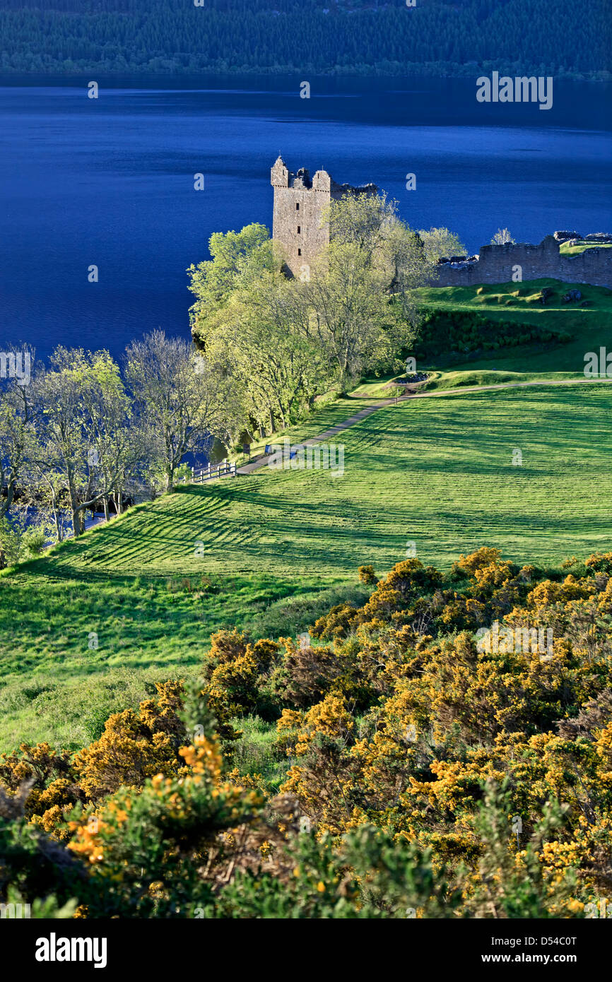 Urquhart Castle e Loch Ness, Scotland, Regno Unito Foto Stock