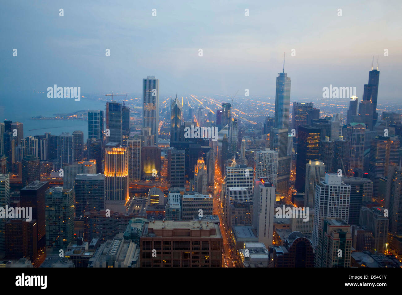 Chicago e sul Lago Michigan dalla 94th piano del John Hancock Building, Chicago, Illinois Foto Stock