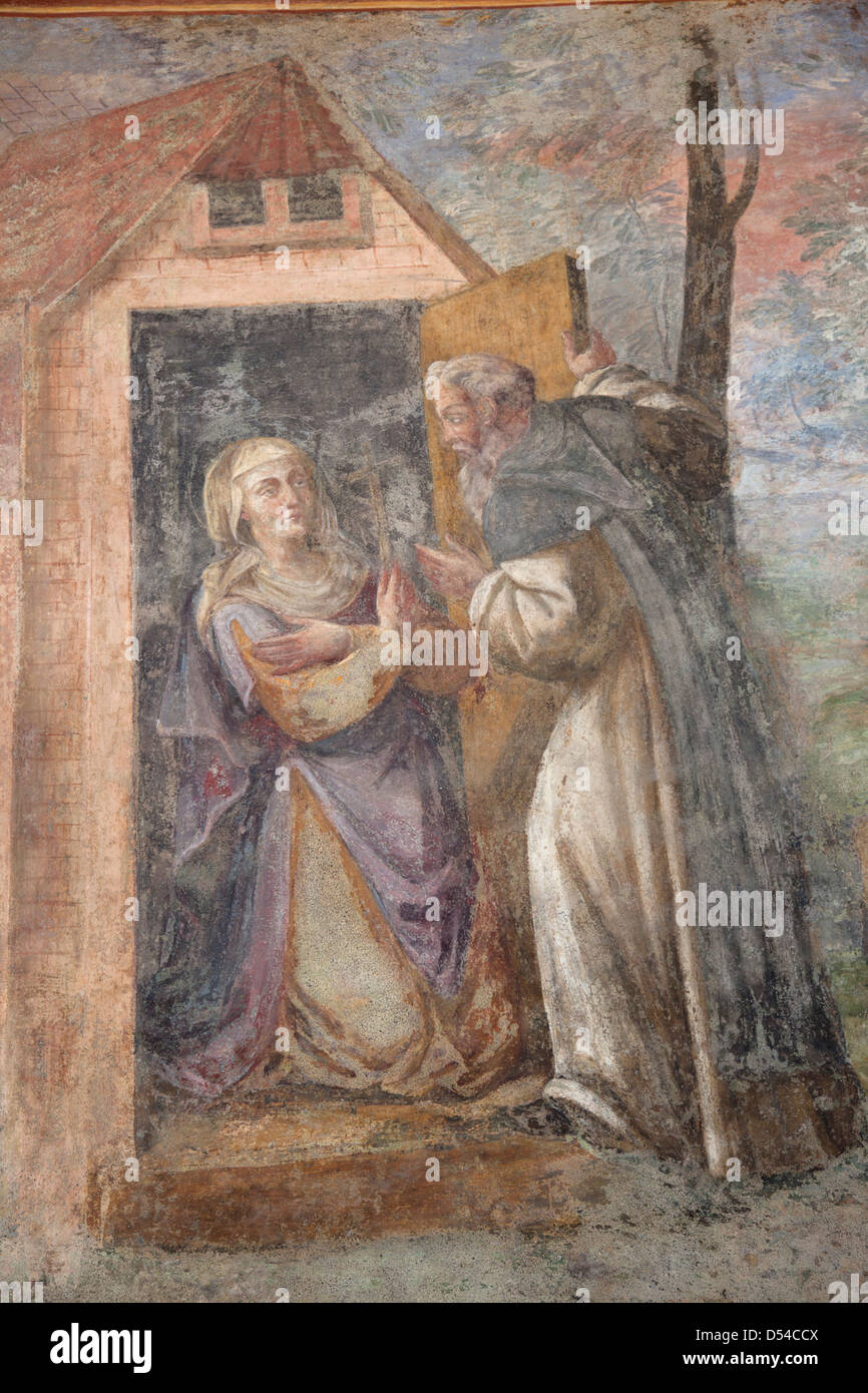 Close up dei dipinti murali di Santa Chiara chiostro, Napoli, Italia Foto Stock