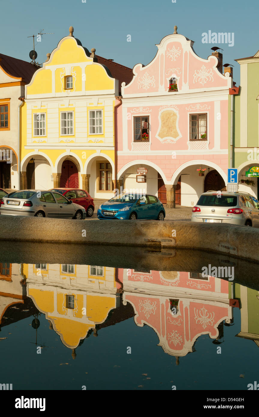 Case barocche riflessioni, Telc, Repubblica Ceca Foto Stock