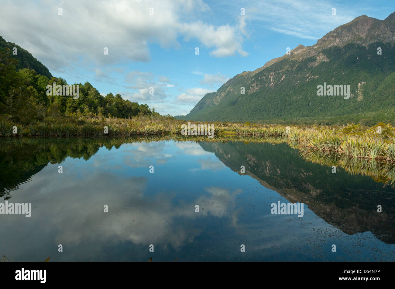 Riflessioni in Mirror Lake, Eglington Valley Foto Stock