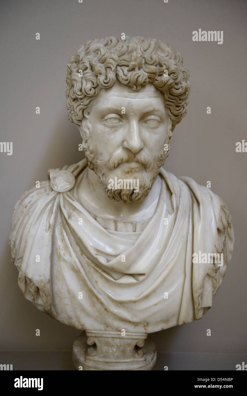 Busto marmoreo di Marco Aurelio imperatore romano al museo di Efeso in Turchia Foto Stock