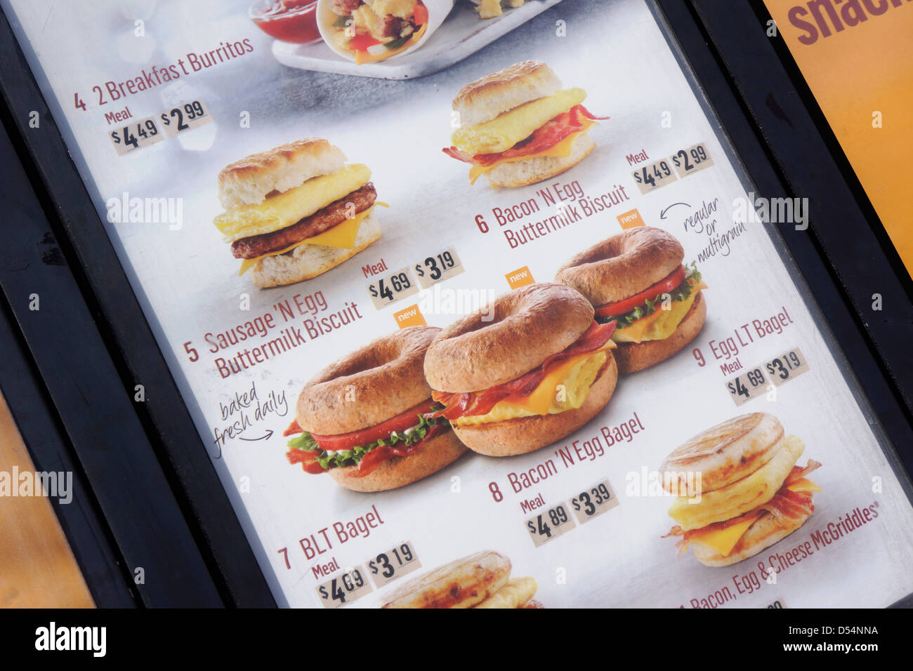 Menu di McDonald Foto Stock