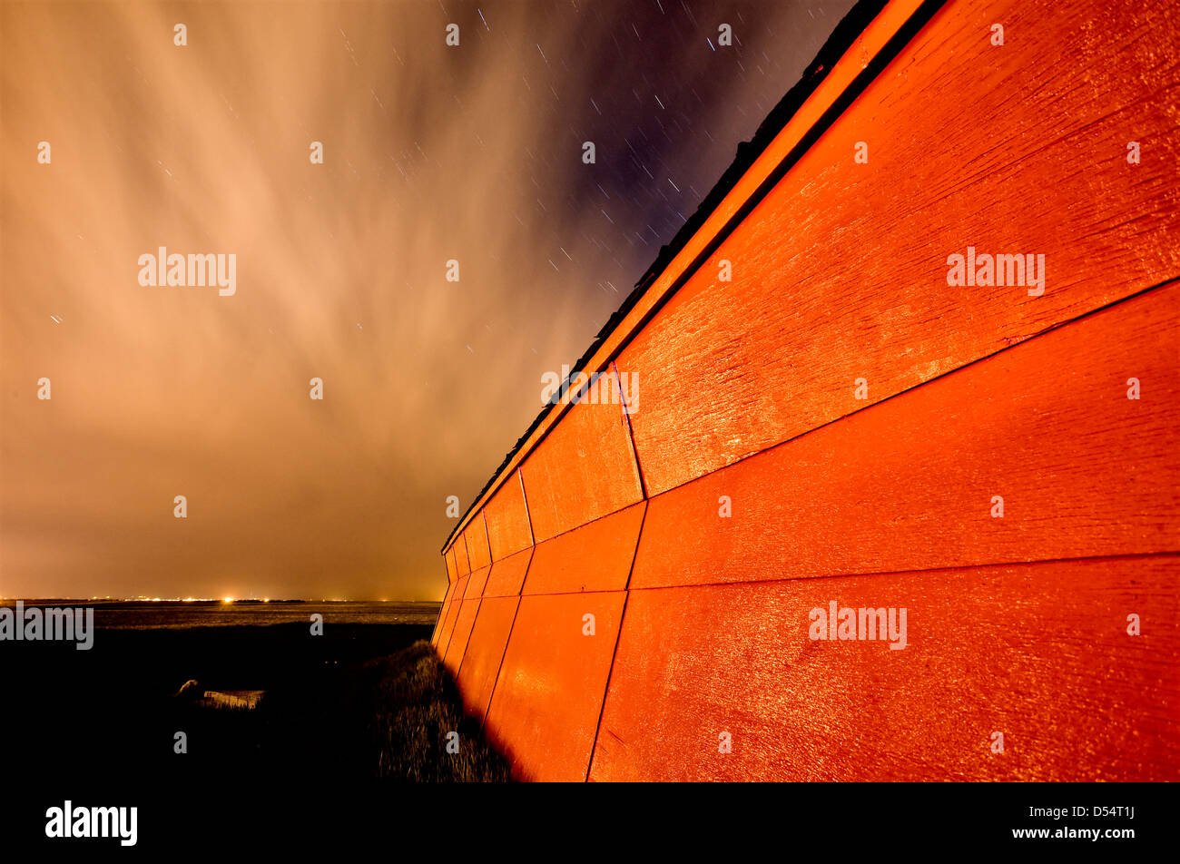 Night Shot casa abbandonata tracce stellari Canada Foto Stock