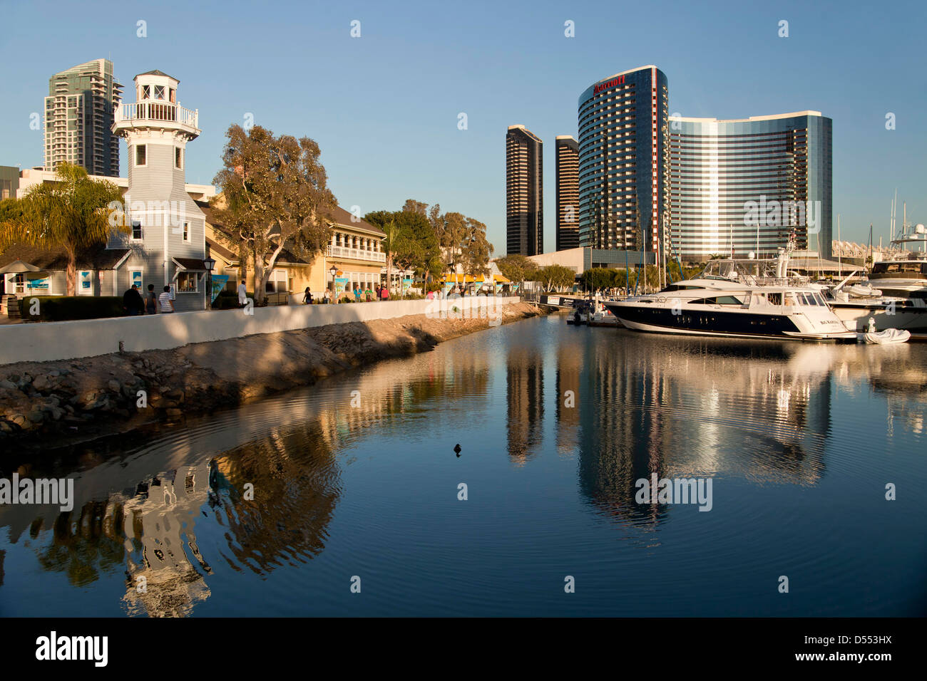 Il Seaport Village, Marina e il Marriott Marquis & Marina Hotel a San Diego, California, Stati Uniti d'America, STATI UNITI D'AMERICA Foto Stock
