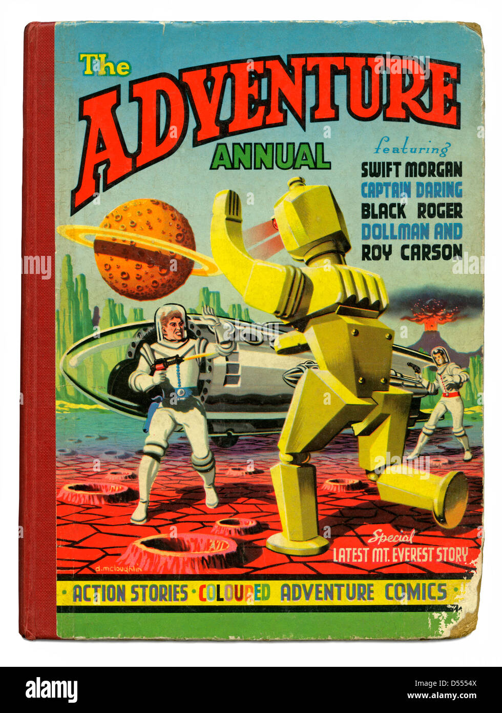 L'Avventura annuale, 1953, presentava una battaglia futuristico su un pianeta nello spazio tra gli astronauti e un robot gigante sul coperchio Foto Stock