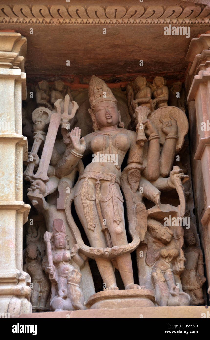 Incisioni sulle pareti del tempio di Khajuraho, ANNUNCIO 930-950 Foto Stock