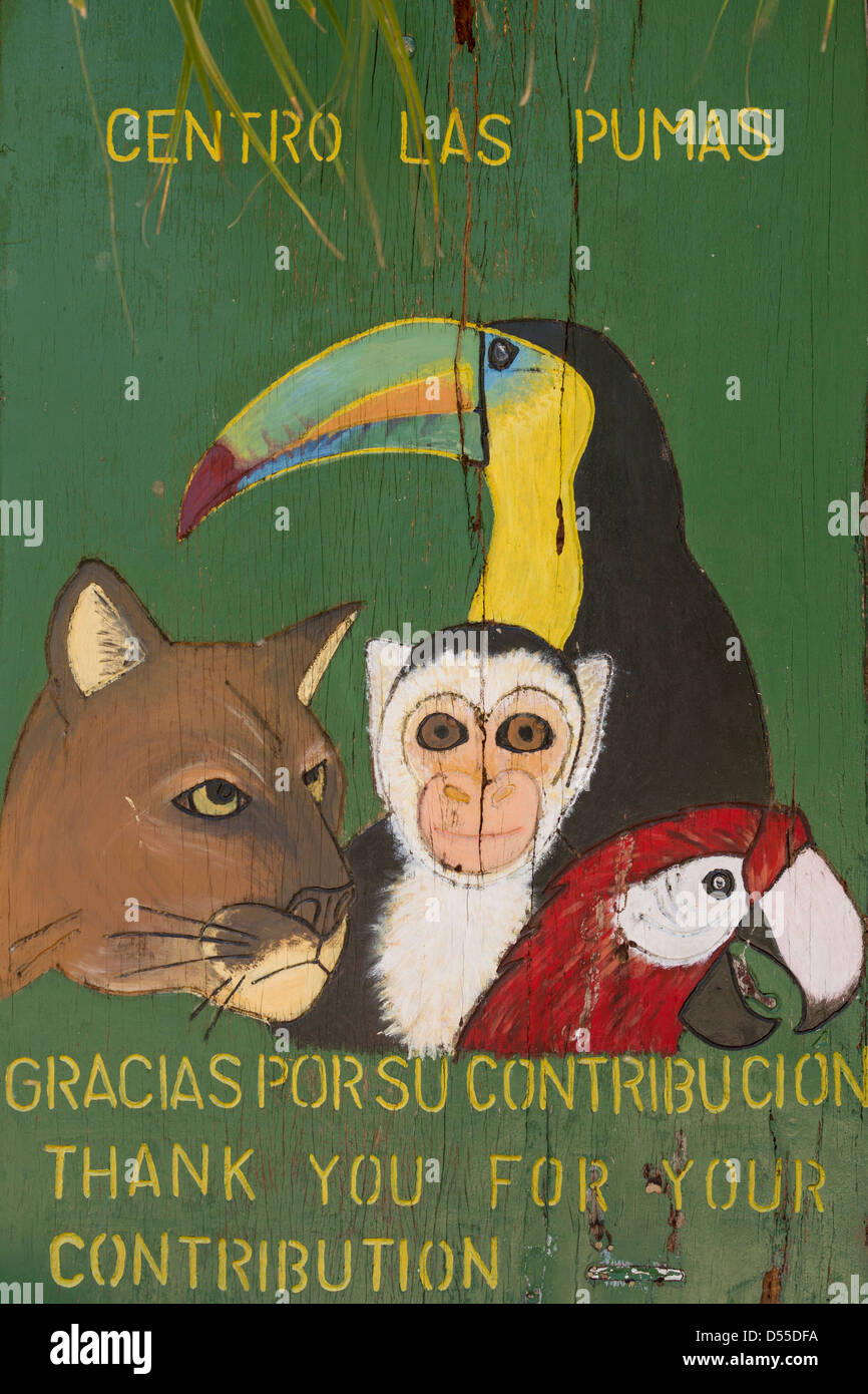 Segno per Las Puma Animal Rescue Center in Cañas, provincia di Guanacaste in Costa Rica. Foto Stock