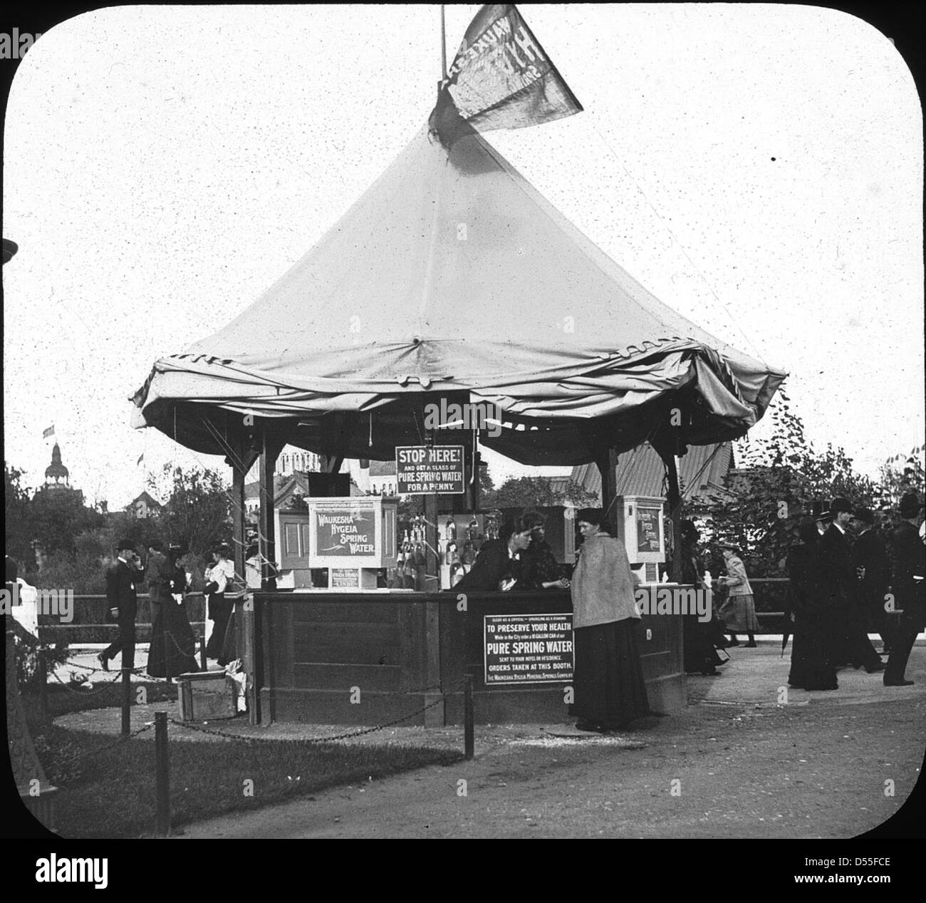 World's Columbian Exposition: Waukesha acqua stand, Chicago, Stati Uniti, 1893. Foto Stock