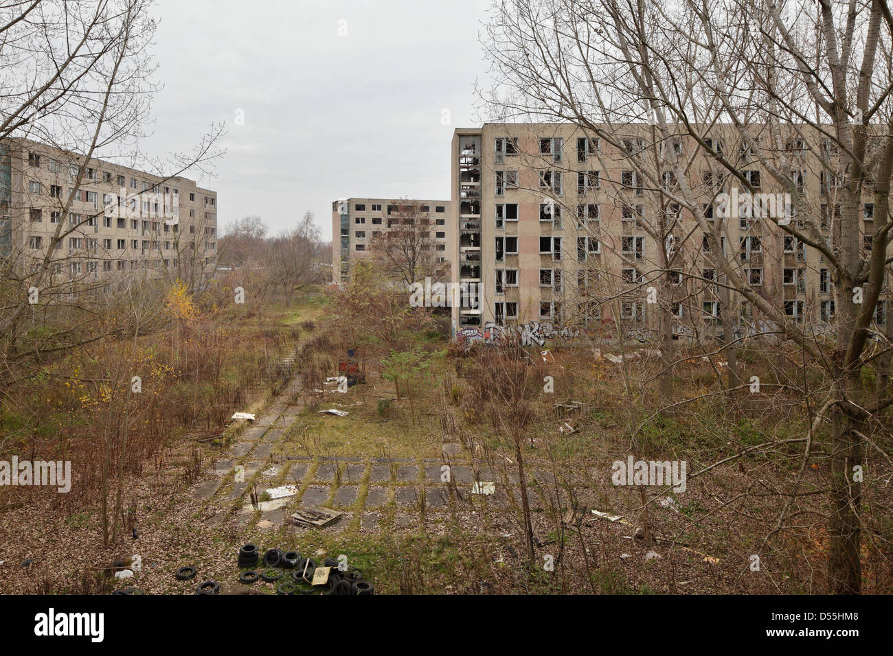 Berlino, Germania, le rovine di un ex lavoratore a contratto dormitorio Foto Stock