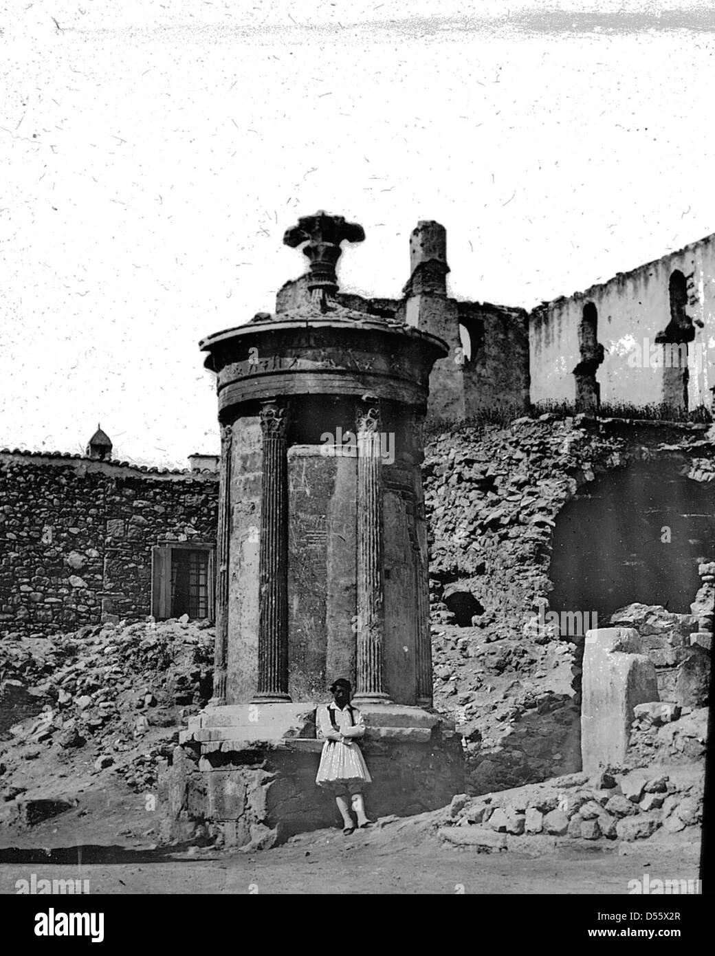 Una fotografia del Monumento Choragie di Sysicrates ad Atene, Grecia. Questo monumento, eretto nel IV secolo a.C., onora le conquiste di sicrate, un ricco benefattore nell'antica Atene. Foto Stock