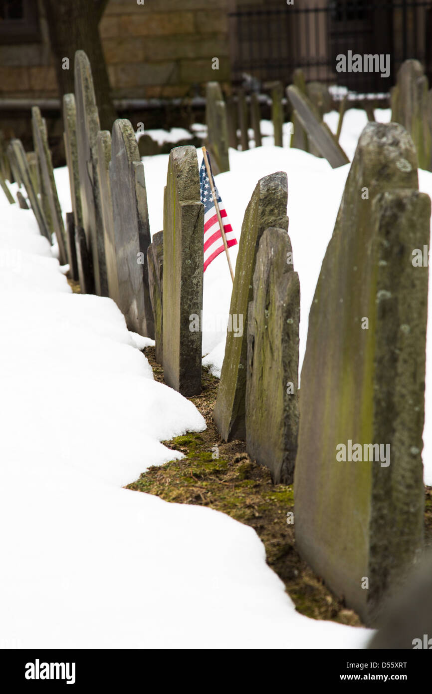 Le lapidi granaio di seppellimento di massa nel marchio di Boston il luogo del riposo finale per molti di America's padri fondatori. Boston, Massachusetts Foto Stock