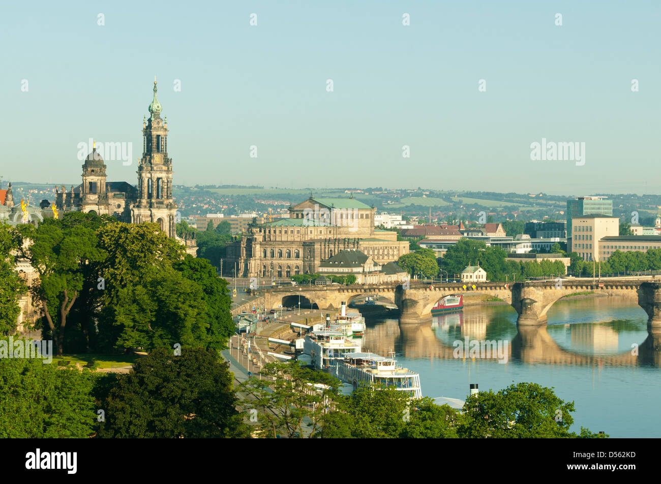 Dresda e il fiume Elba a Dresda, Sassonia, Germania Foto Stock
