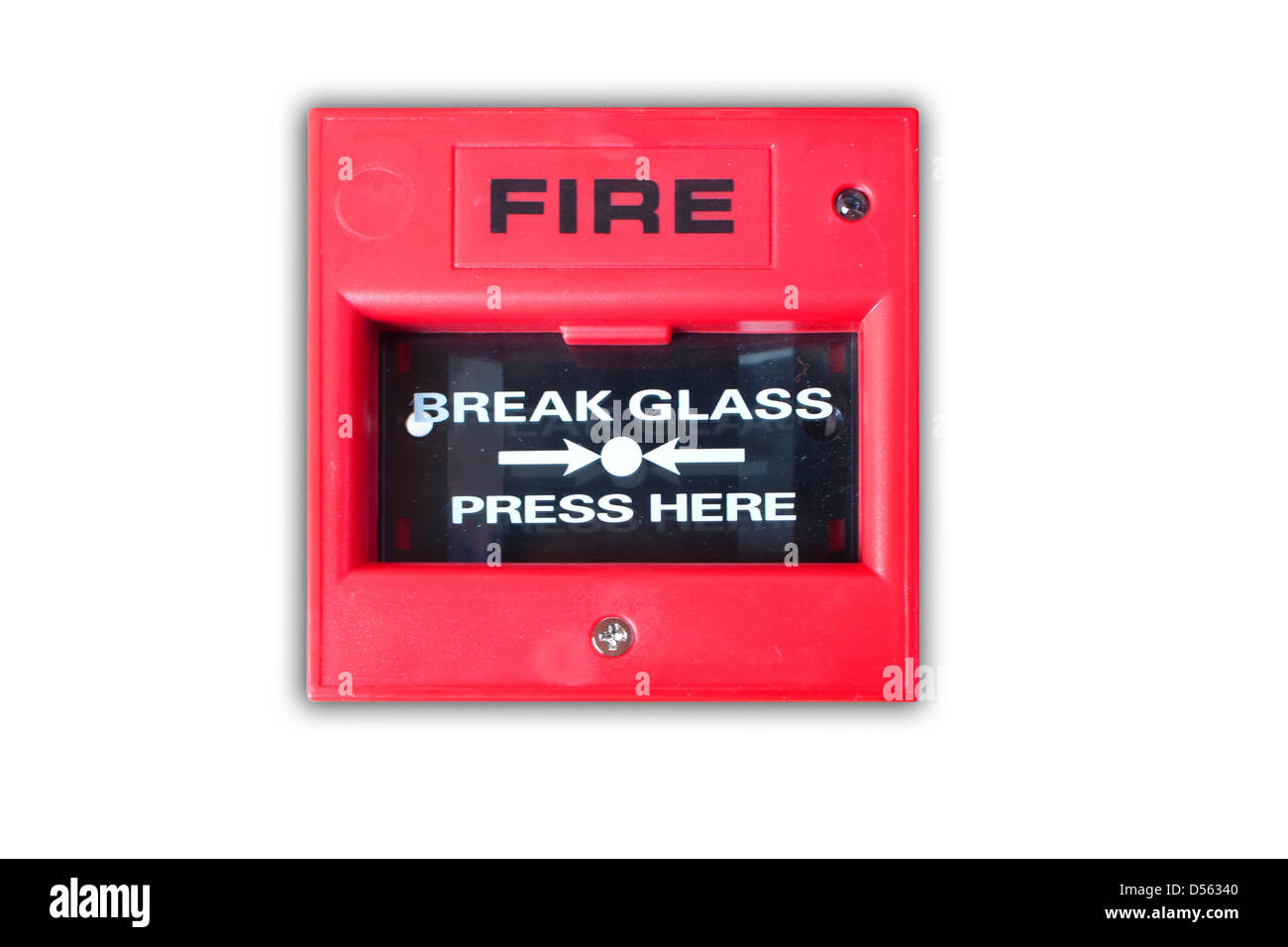 Fire rompere il vetro isolato sullo sfondo bianco. Foto Stock