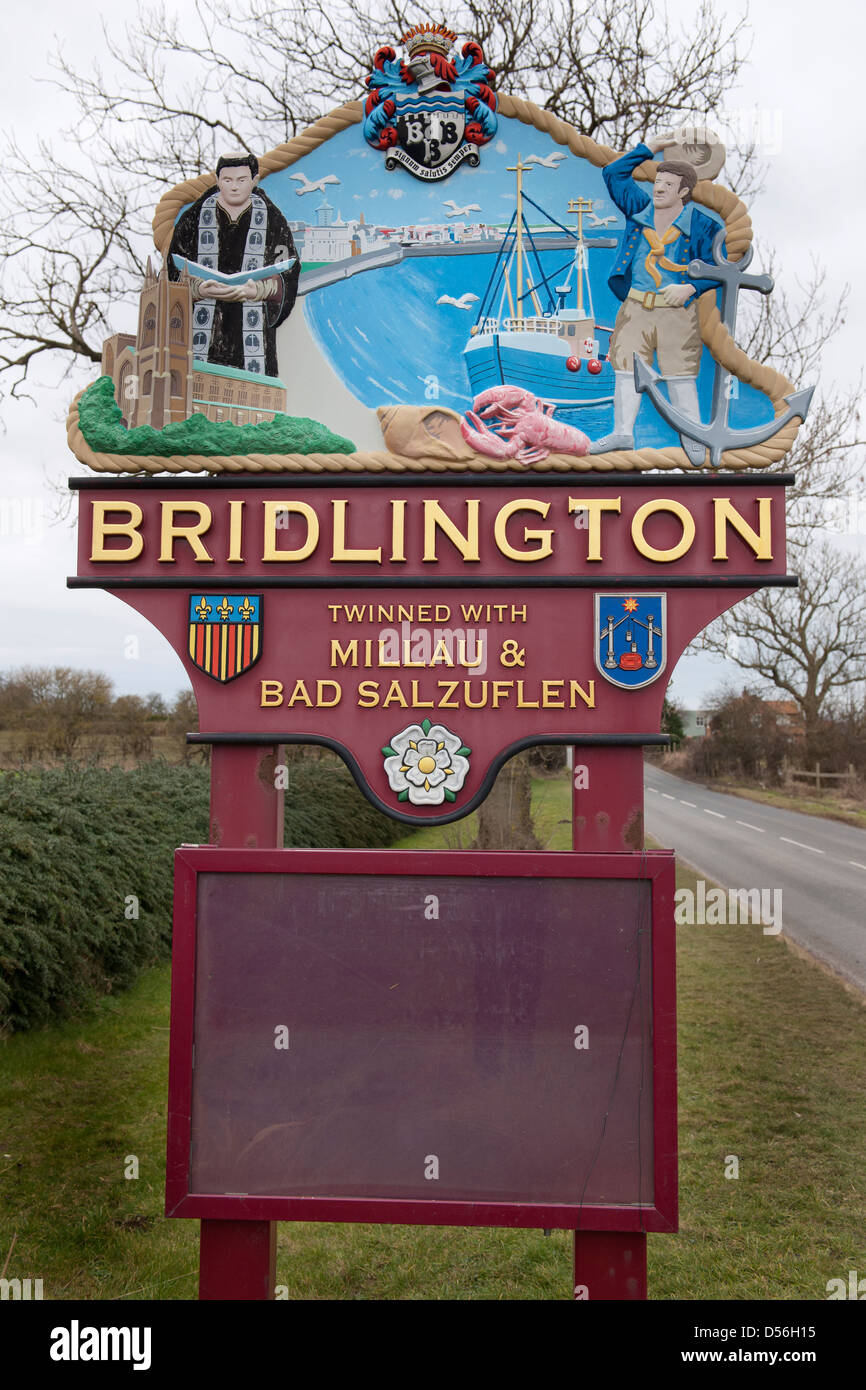 Benvenuti a firmare per Bridlington, East Riding of Yorkshire, Inghilterra, Regno Unito. Foto Stock